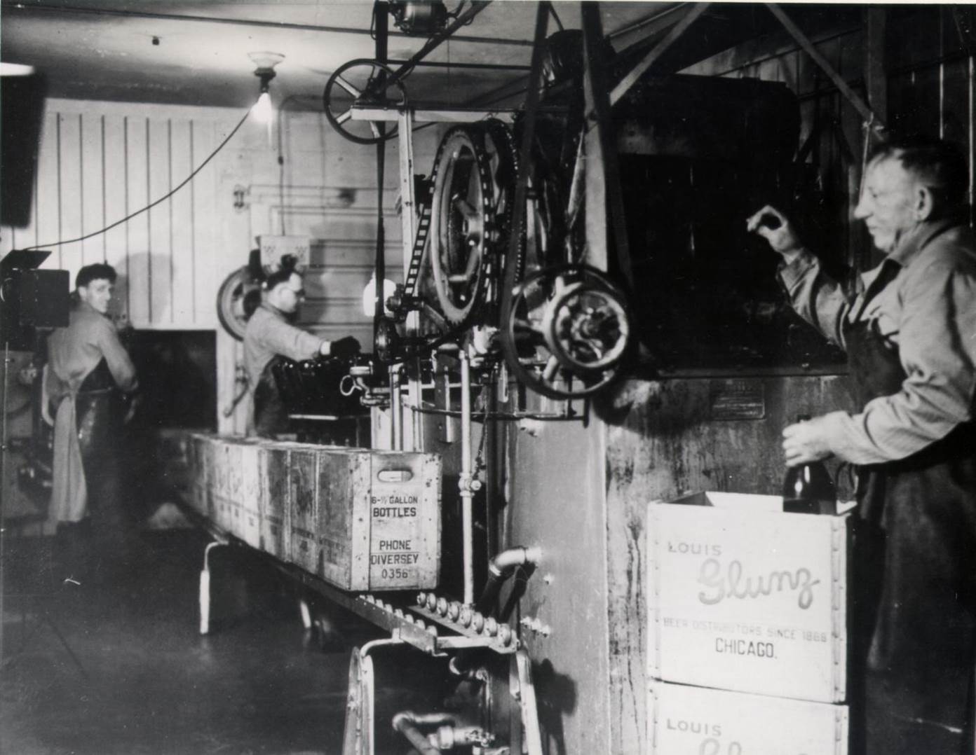 Vintage winery production scene at Glunz Family Winery, Chicago.